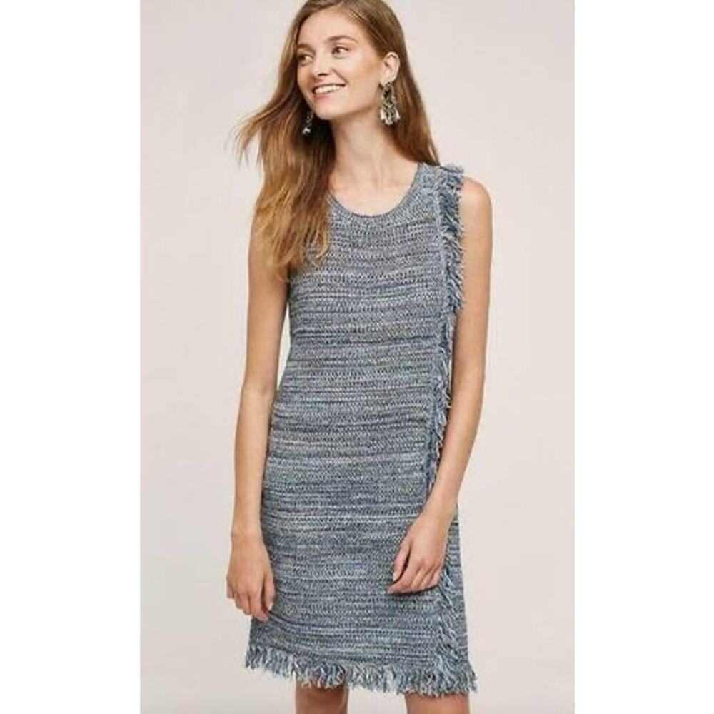 Anthropologie Holding Horses Fringe Sleeveless Knit Dress in Blue, Size XS